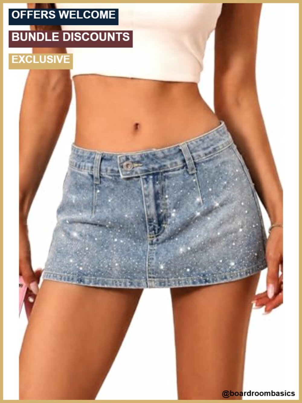 ELLEVEN Low Rise Denim Mini Skirt with Built-In Shorts, Y2K Style for Women